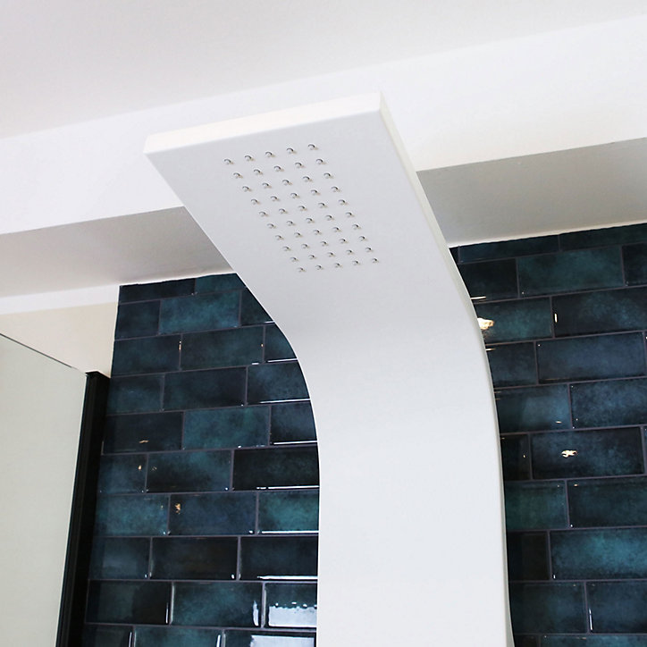 Colonne de douche hydromassante mécanique avec pommeau + douchette + flexible blanc Essebagno Esseflat
