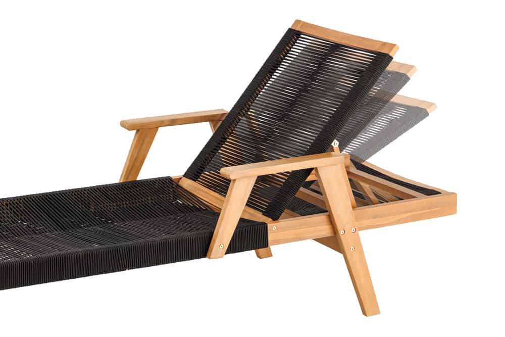 Verstellbare Gartenliege BALI ROPE 200cm natur anthrazit Akazie Sonnenliege wetterfest
