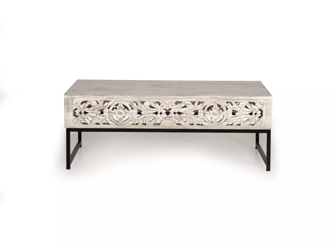 Table basse en manguier et pieds en métal vieilli Blanco.Giner y Colomer.40x60x110