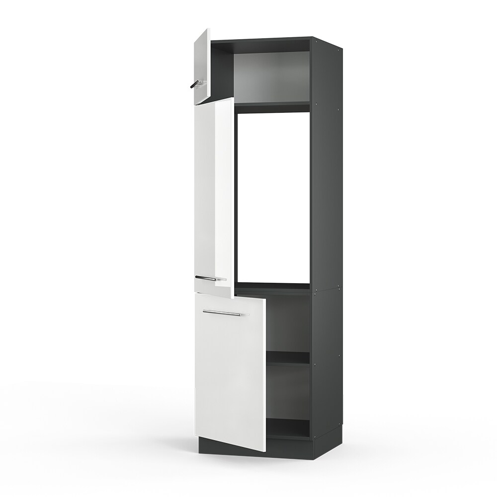 VICCO Kühlumbauschrank 60 cm Weiß Hochglanz Küchenschrank Hochschrank Küchenzeile Fame-Line