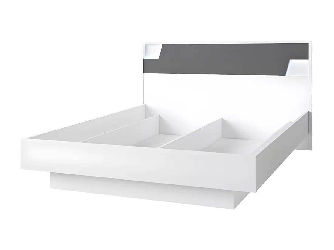 Lit FULMO 160 cm avec coffre - Coloris blanc et finition gris béton - 171 x 92 x 201 cm