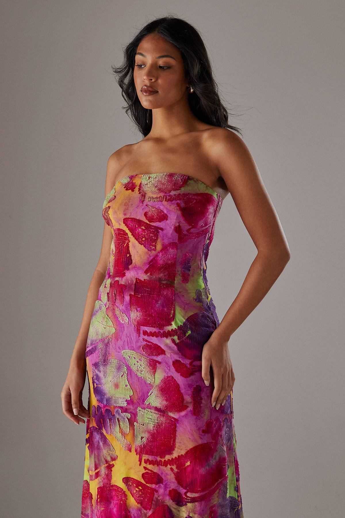 Warehouse Robe Maxi Bandeau En Tissu Dévoré