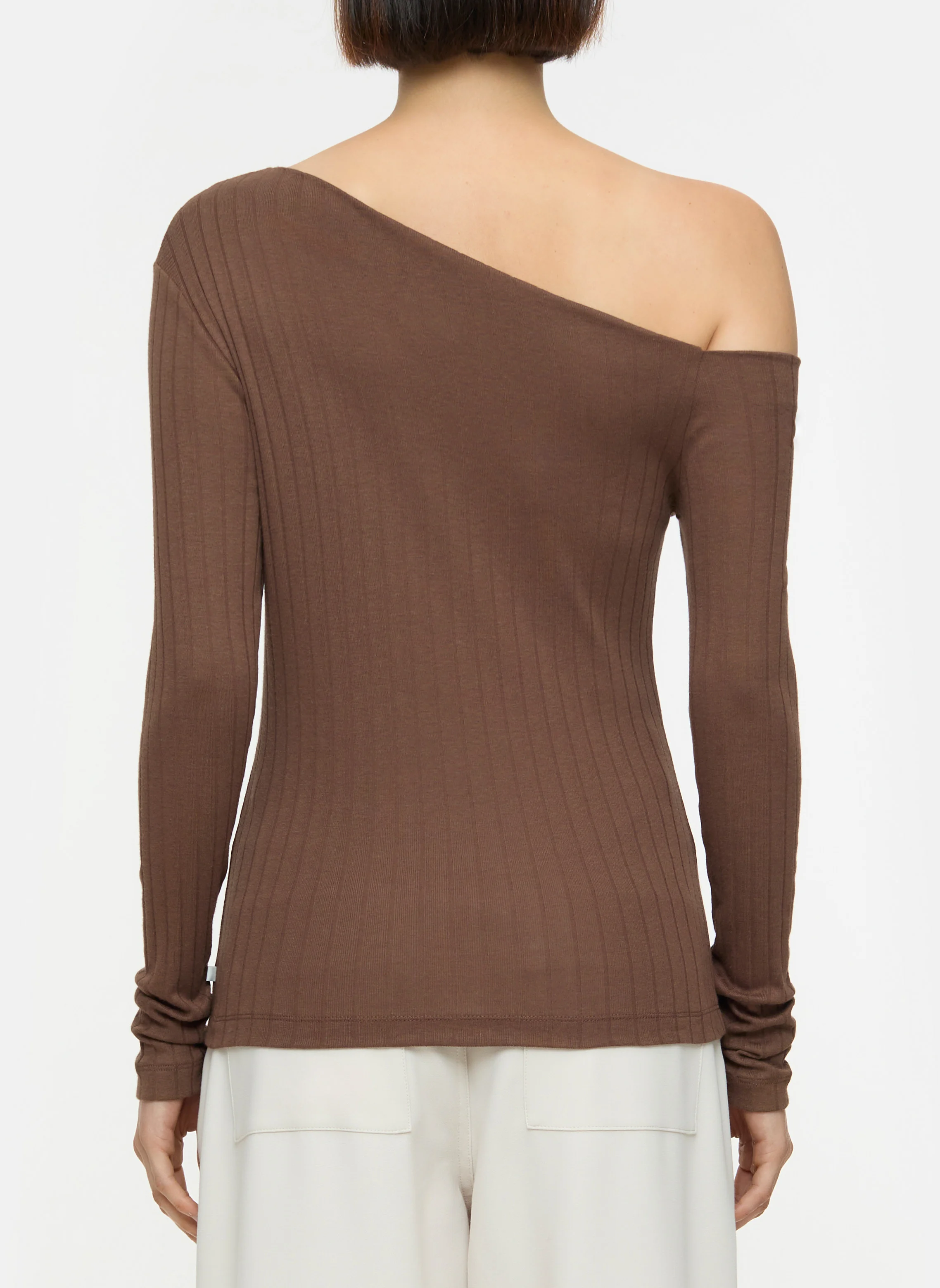 Top droit asymétrique en coton mélangé | Marron