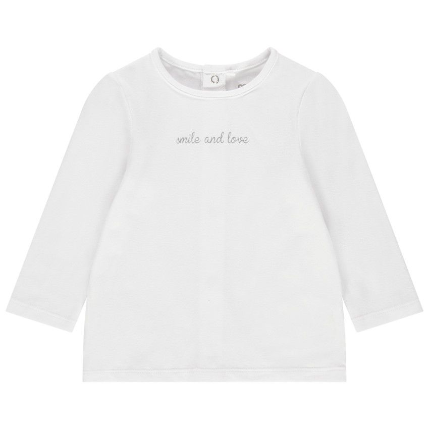 T-shirt manches longues en coton bio à inscription printée - Blanc
