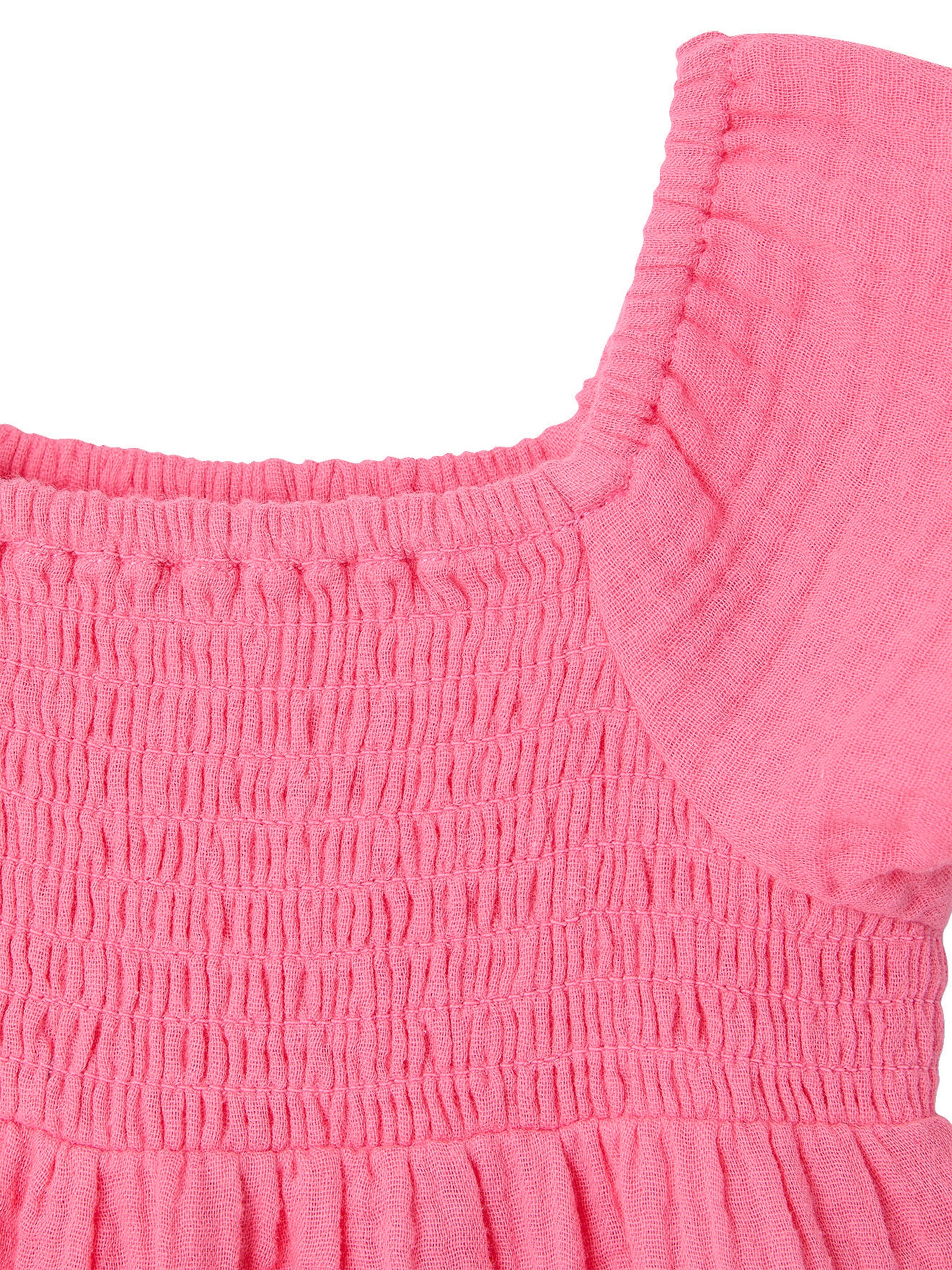 Vertbaudet Gesmoktes Baby Kleid aus Musselin bonbon rosa
