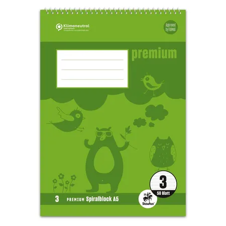 Staufen Premium Spiralblock Lin3 A5 40 Blatt 90g/qm 14 Doppellinien