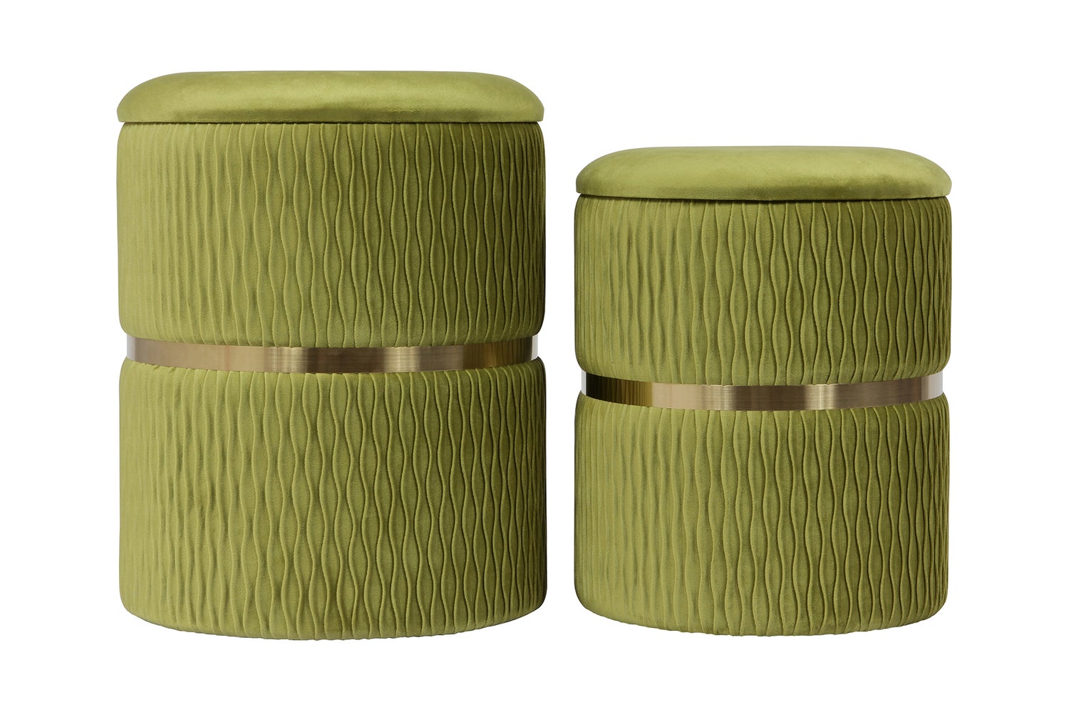 Kruk, set van 2, stapelbaar, met opbergruimte, roestvrijstalen onderstel, pistachegroen, rond, Ø 31,5 / 36 cm