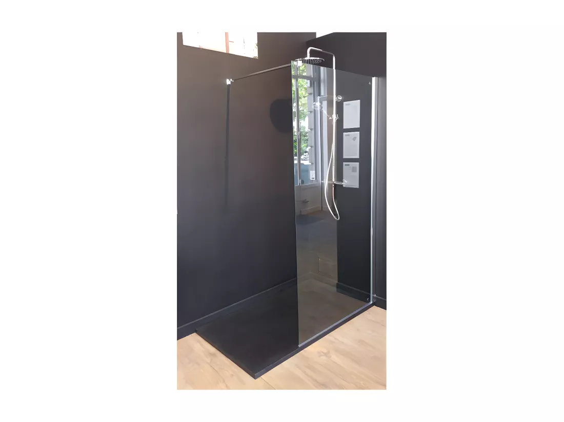 Receveur de douche 90 x 90 cm extra plat PIATTO en SoliCast® surface ardoisée noir