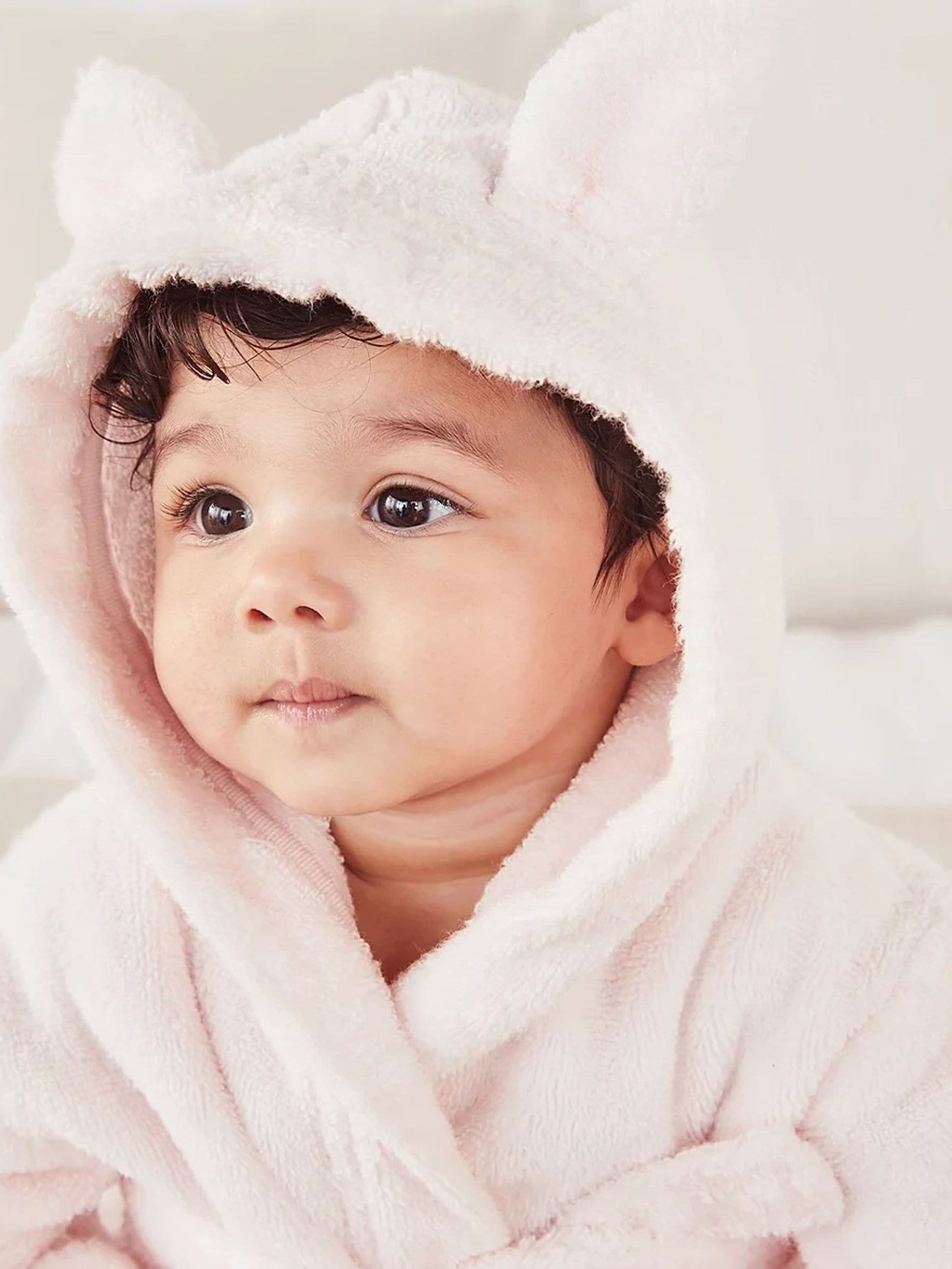 The White Company roze babybadjas met berenoren van 100% katoen