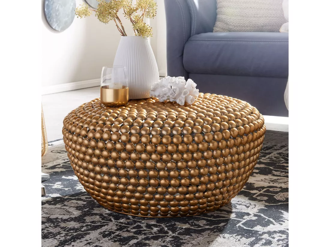 table basse aluminium or 60x60x30 cm table de salon métal ronde | Table basse design aluminium oriental | Petite table basse ronde