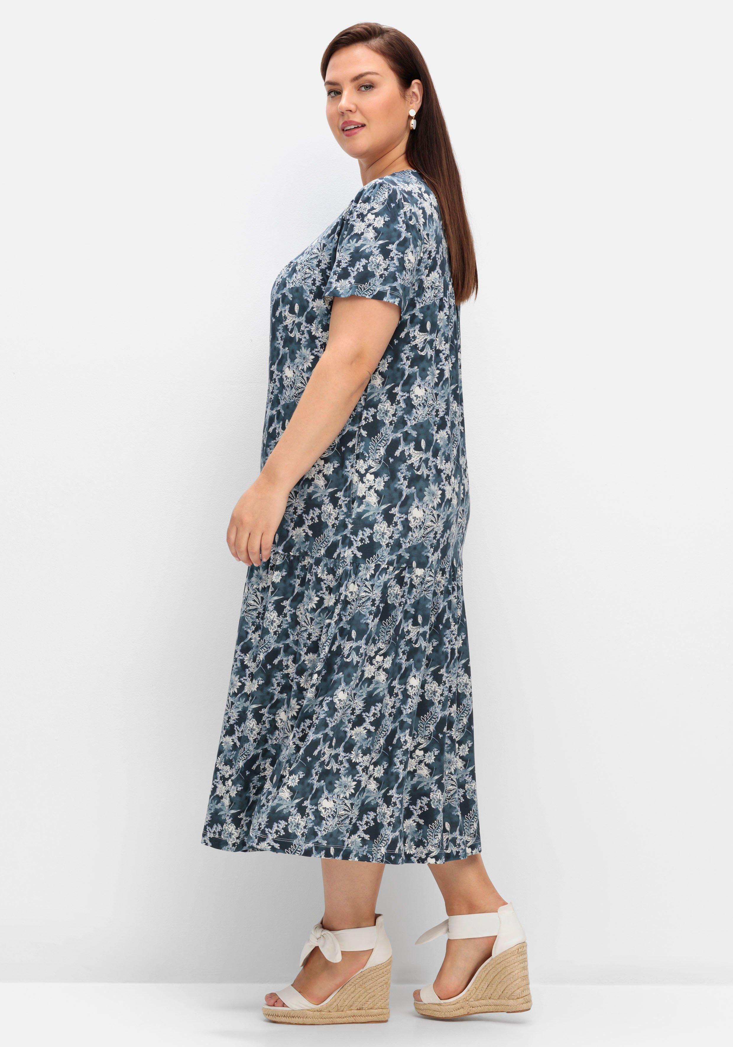Stufenkleid mit Blumendruck, in Midilänge