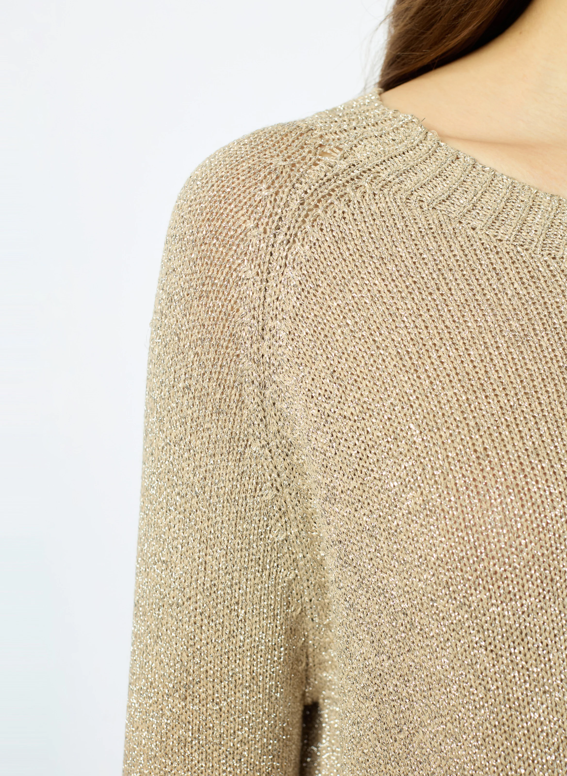 JAYLIN - Pull fin col rond en lurex | Beige