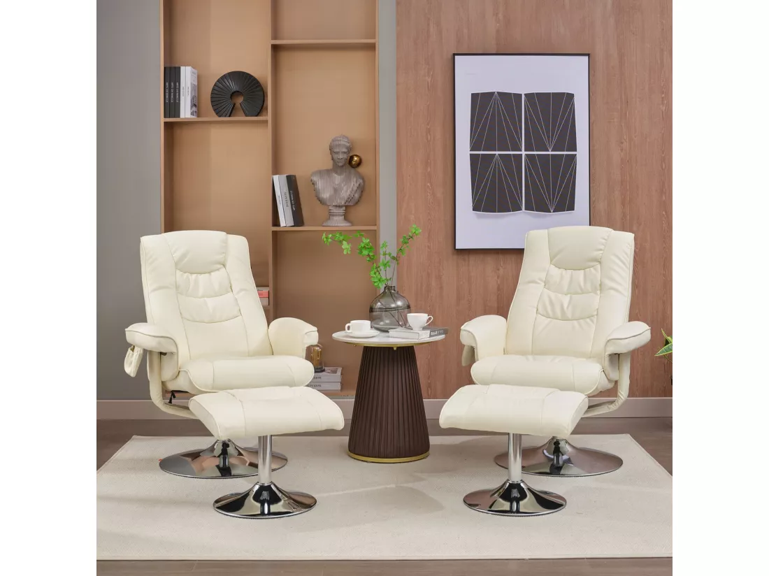 Fauteuil de massage en cuir pu avec repose-pieds, beige,d79 cm×h106cm