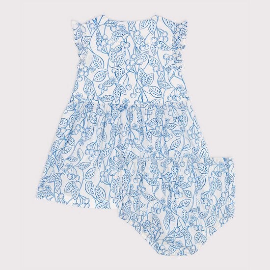 Robe bébé en coton et son bloomer imprimés cerises bleues   Porcelana        de               Petit Bateau
