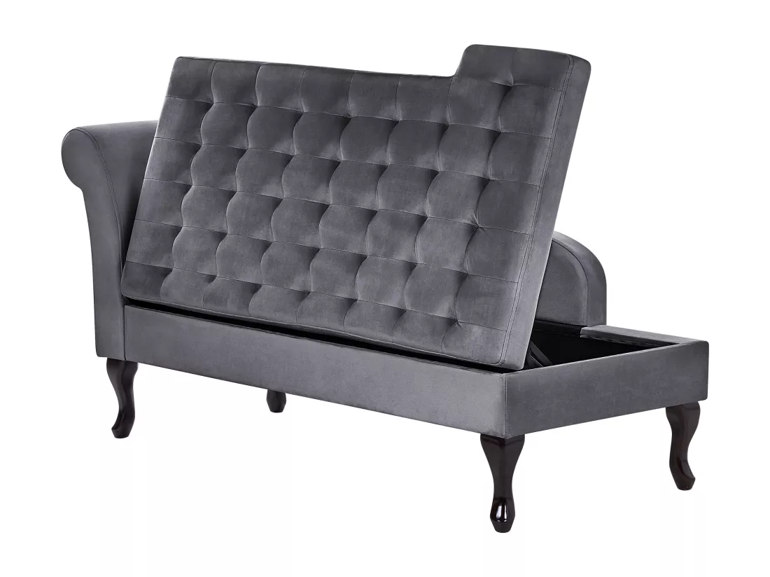 Chaise longue côté droite en velours gris foncé avec rangement PESSAC