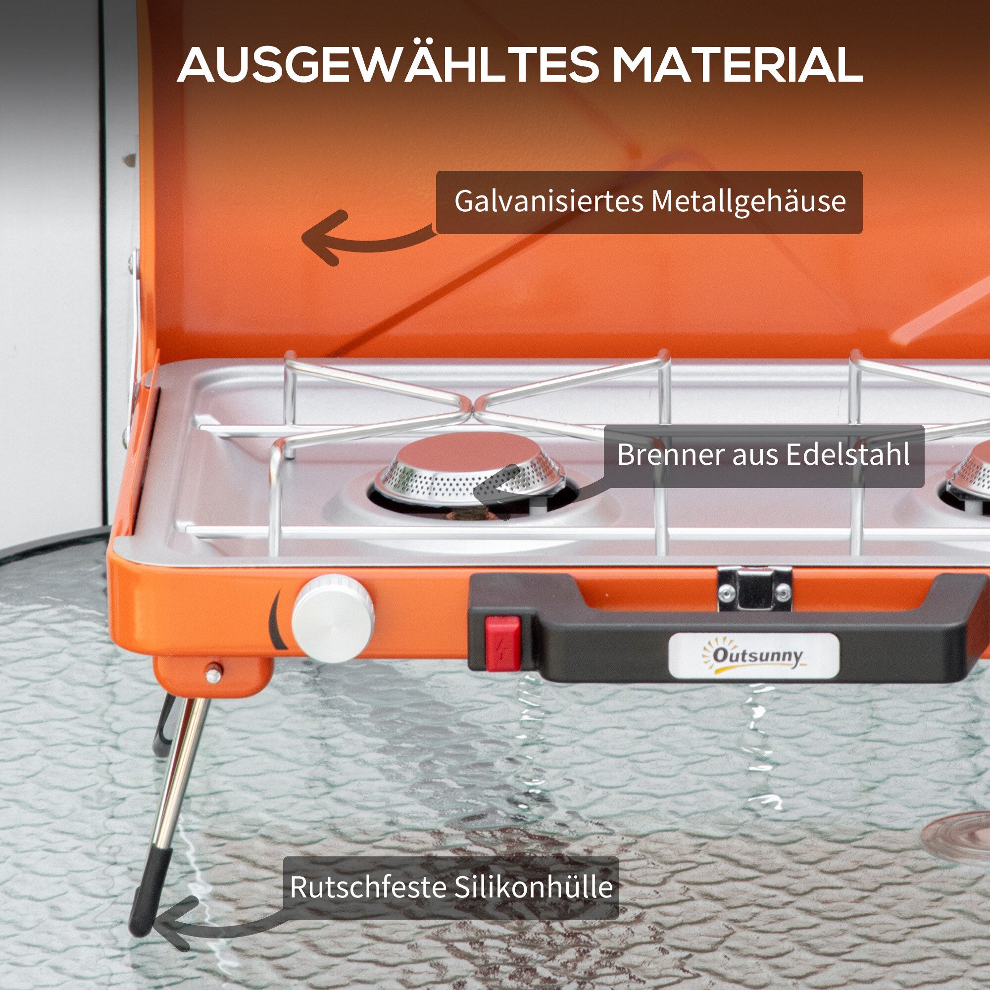 Outsunny Gasgrill mit Kofferdesign für leichten Transport orange 46,5L x 33,5B x 17,4H cm