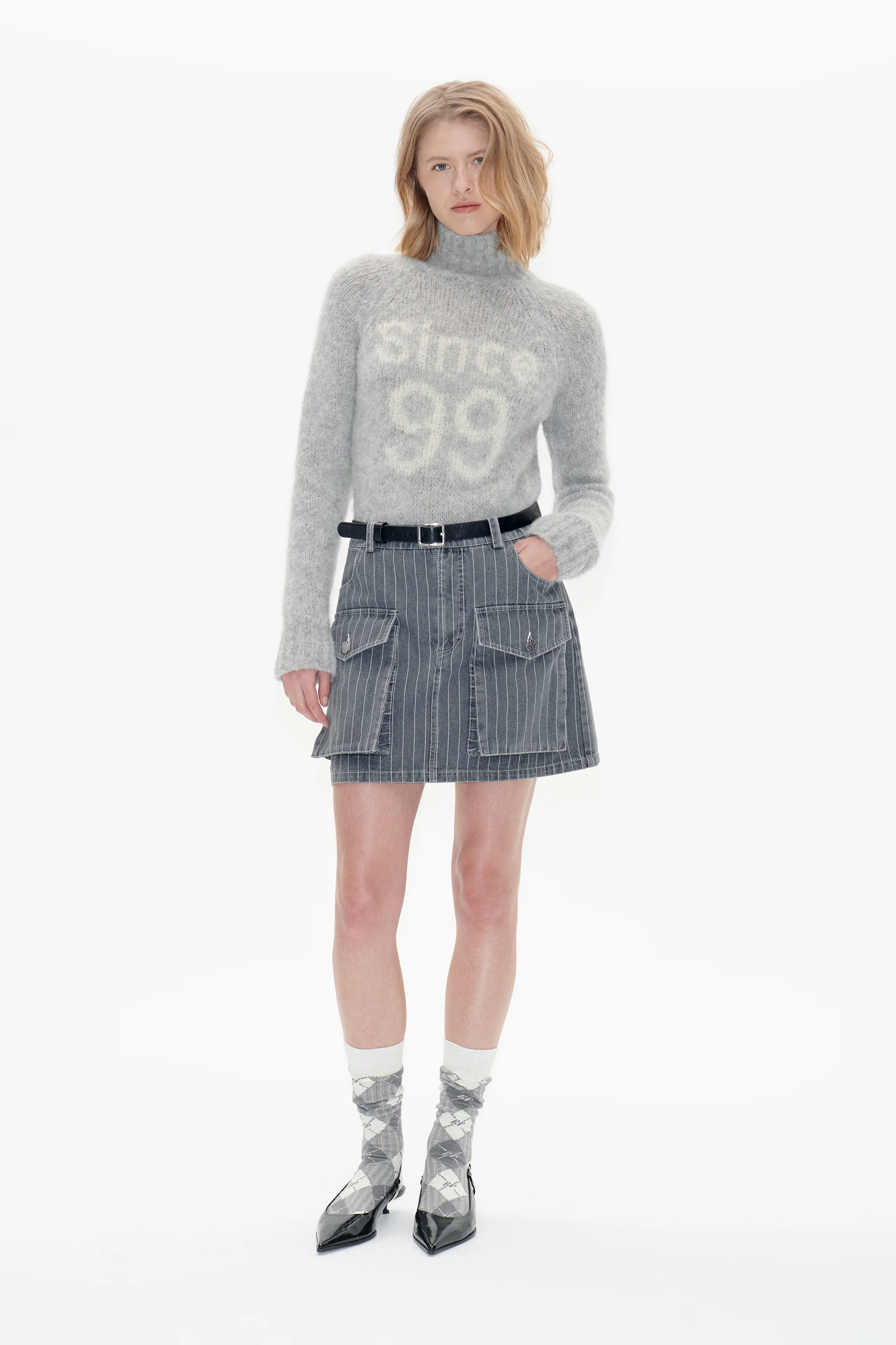 Baum und Pferdgarten  Sali kort denimnederdel - Grey Pinstripe Denim