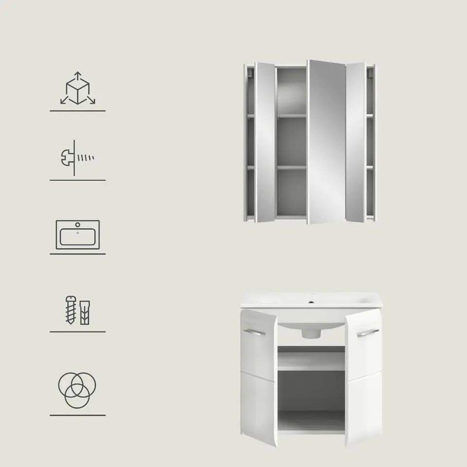 Hioshop Ice badkamer I63 wit hoogglans- wit