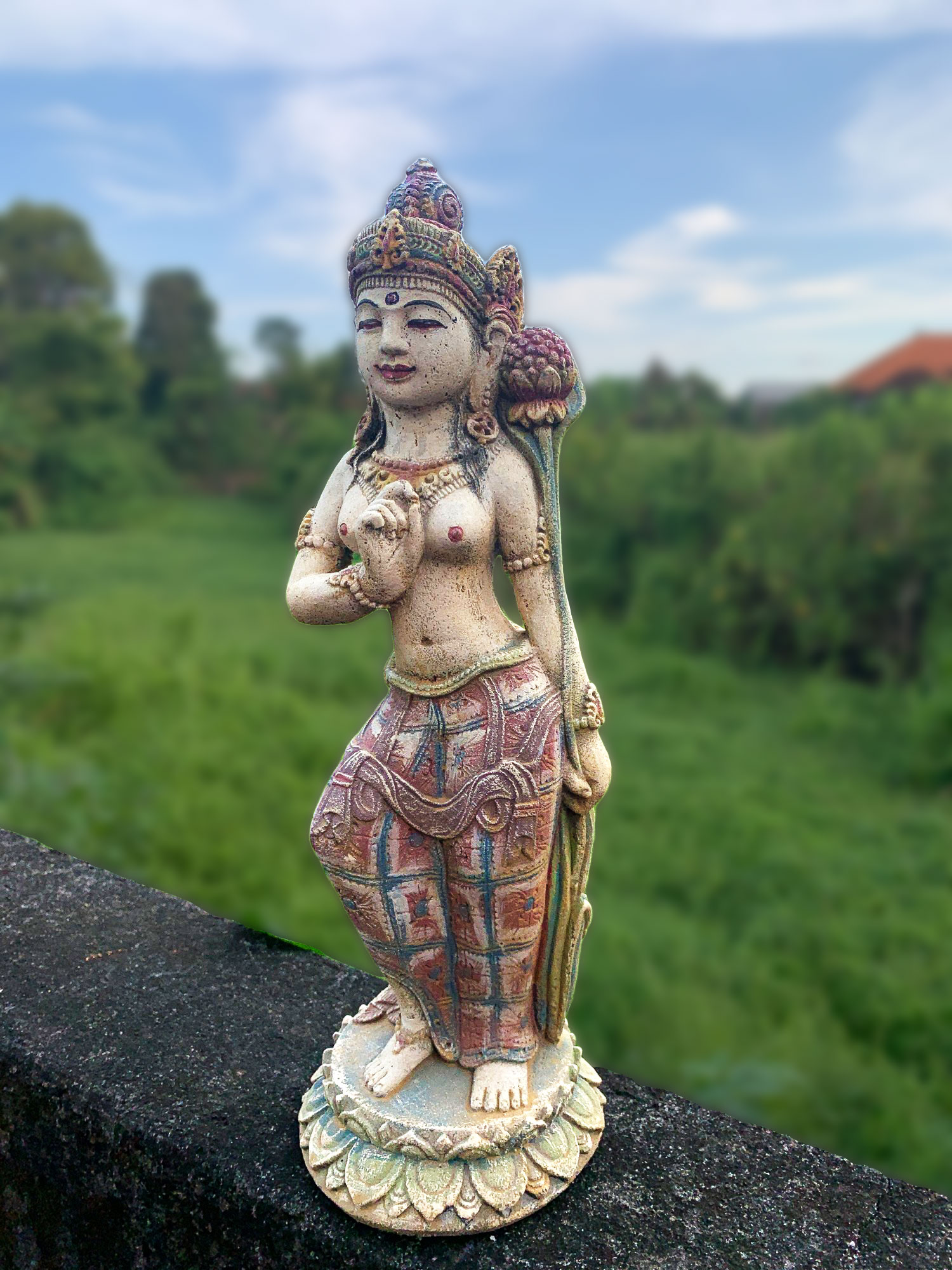 Steinfigur 'Tara Göttin mit Lotus', multicolor, H 40 cm, B 14 cm, T 14 cm von fischer's lagerhaus