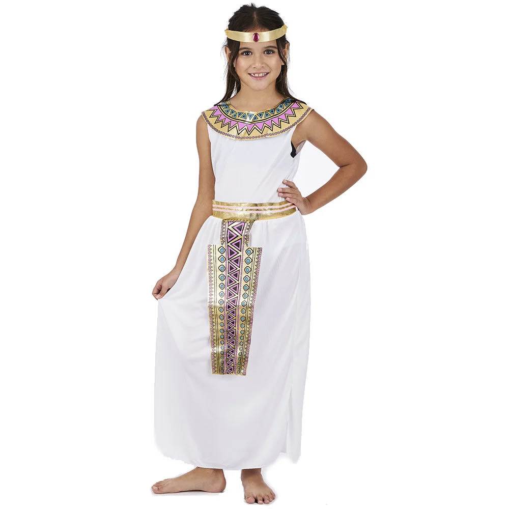 Déguisement fille Cléopâtre robe blanche or 11/14 ans