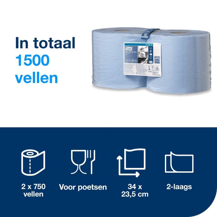 Tork 130052 2st Wiper 420 Perform. 2-lgs blauw 255 mtr x 24 cm pak à 2 rol/750 vel (130052)