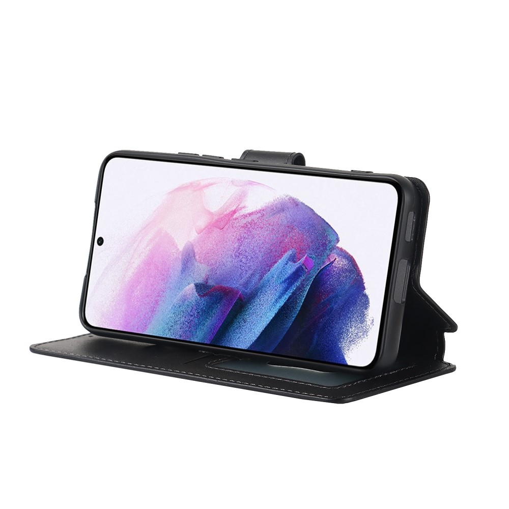 Samsung Galaxy S22 5G Leder Tasche mit Kartenfach im Retro Style - Schwarz