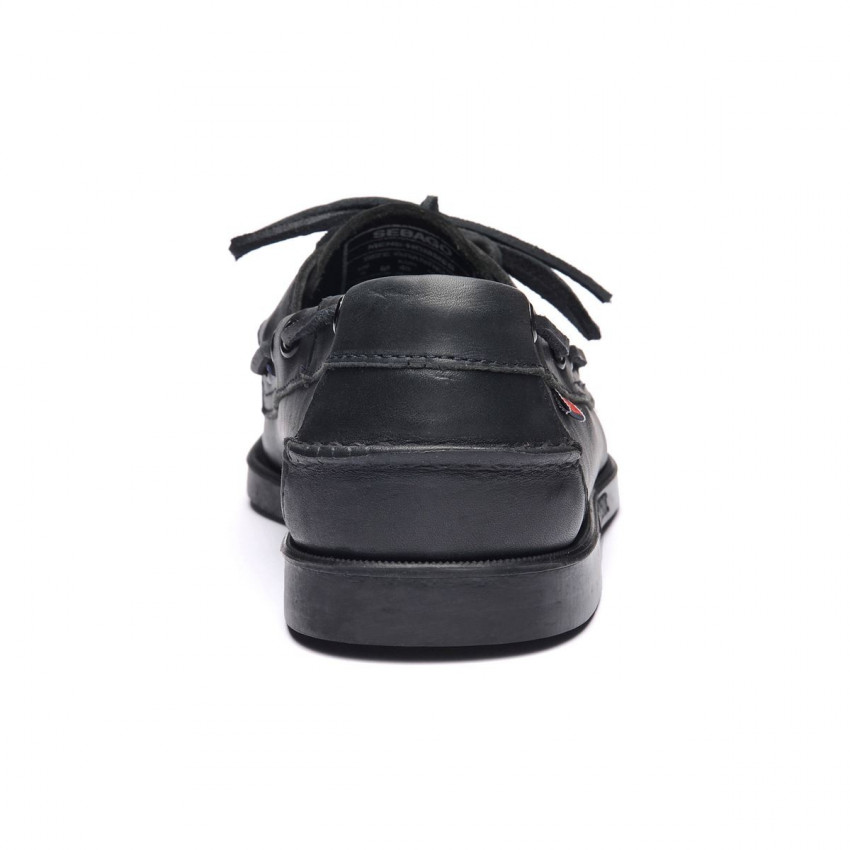 DOCKSIDES CUIR Total Black-Chaussures bateau pour homme en cuir noir Portland