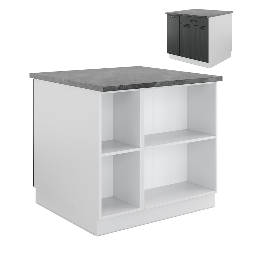 Vicco Kücheninsel Küchenblock Einbauküche Fame-Line Landhaus Weiß Dunkelgrau 90 cm Küchen Schränke Apothekerunterschrank Schubunterschrank Regalinselunterschrank Softclose-Scharnier Küchenmöbel