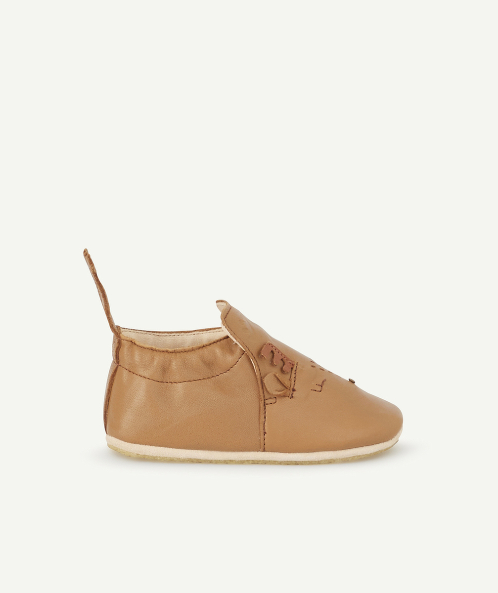 EASY PEASYCHAUSSONS EN CUIR CAMEL AVEC BICHE