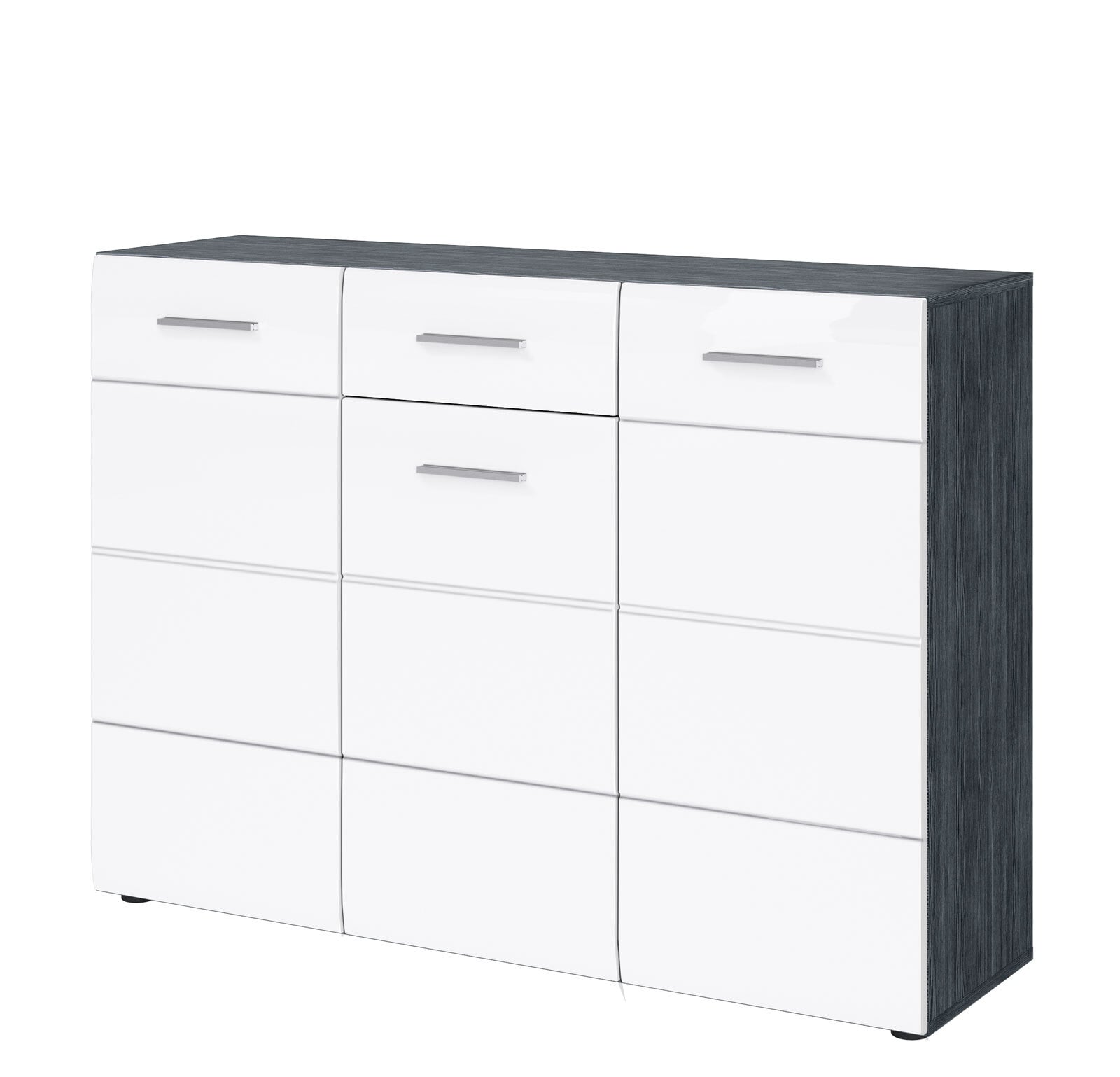 Kommode Salve 120x86,9x35 cm Sardegna Rauchsilber/Weiß Hochglanz