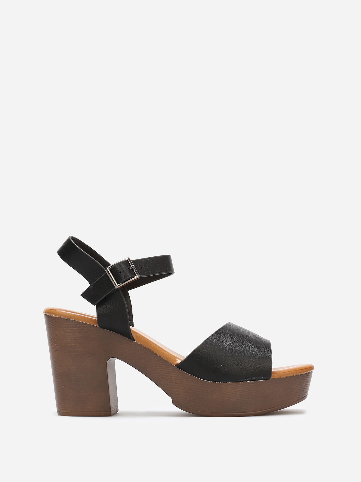 Sandales à plateforme effet bois- Noir