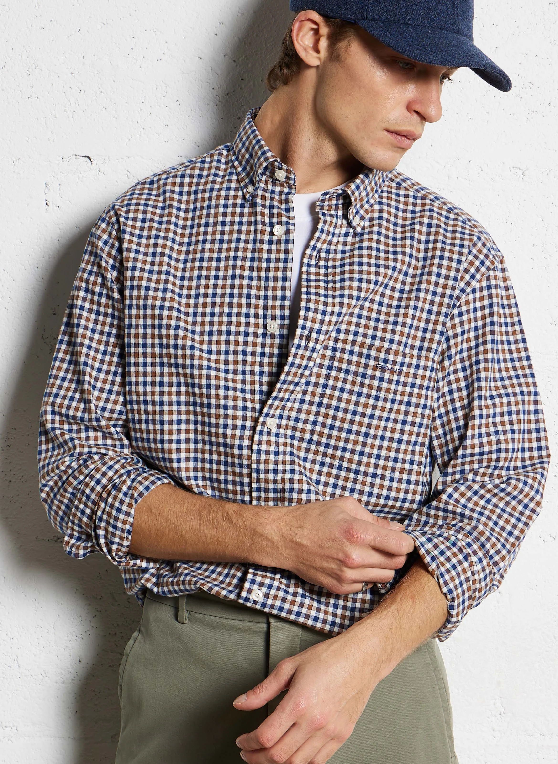 Chemise regular à carreaux en coton | Orange