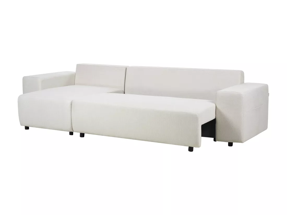 Canapé d'Angle Droit Moderne avec Coussins et Rangement en Tissu Beige Clair Luspa