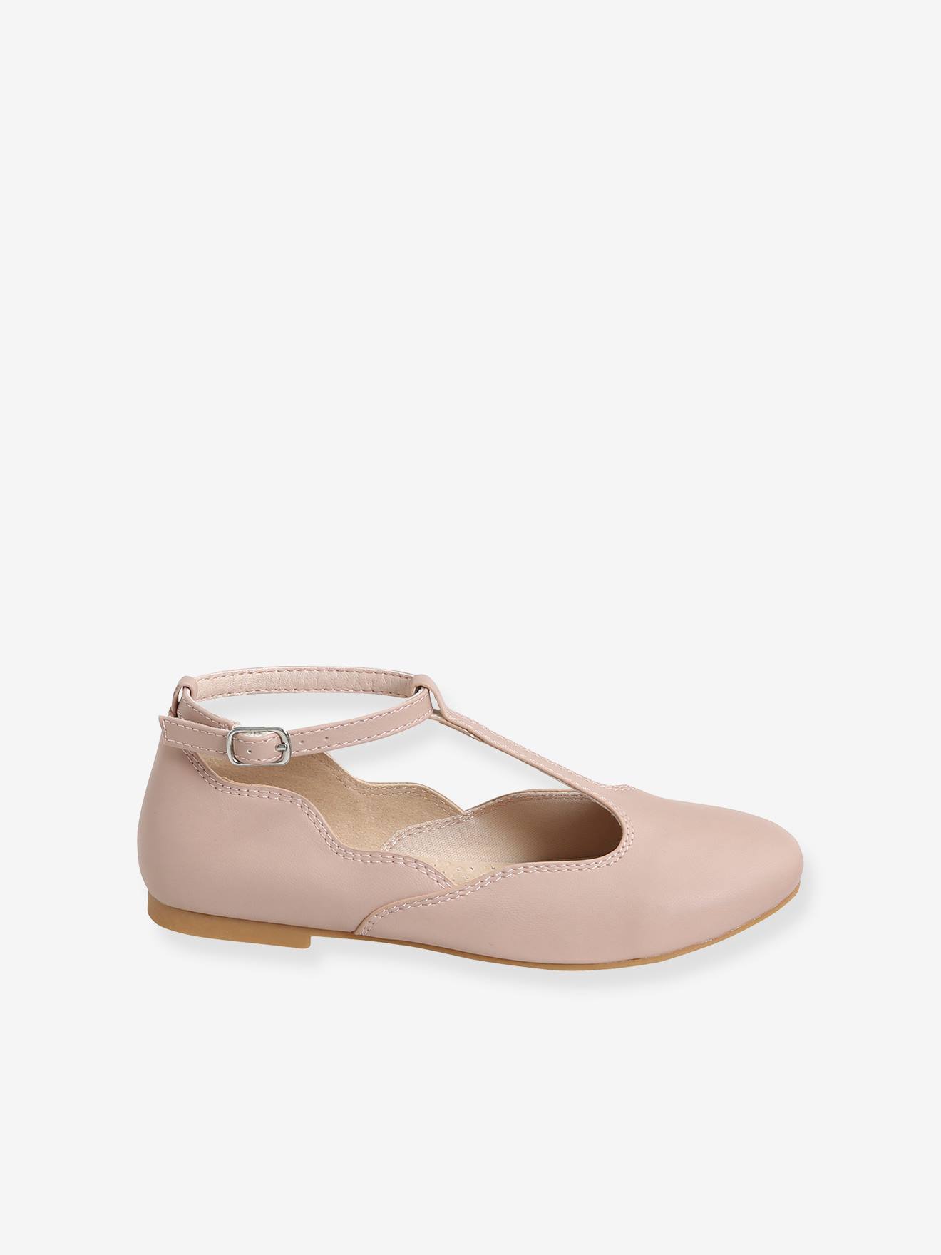 Sapatilhas de ballet rosa claro lisas com tira em T para meninas