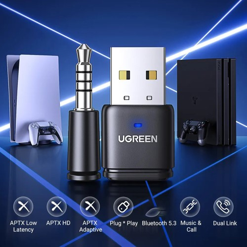 USB Bluetooth 5.3 aptX Wireless Dongle Receiver Adapter inkl. 3.5mm Klinken Mikrofon - Schwarz