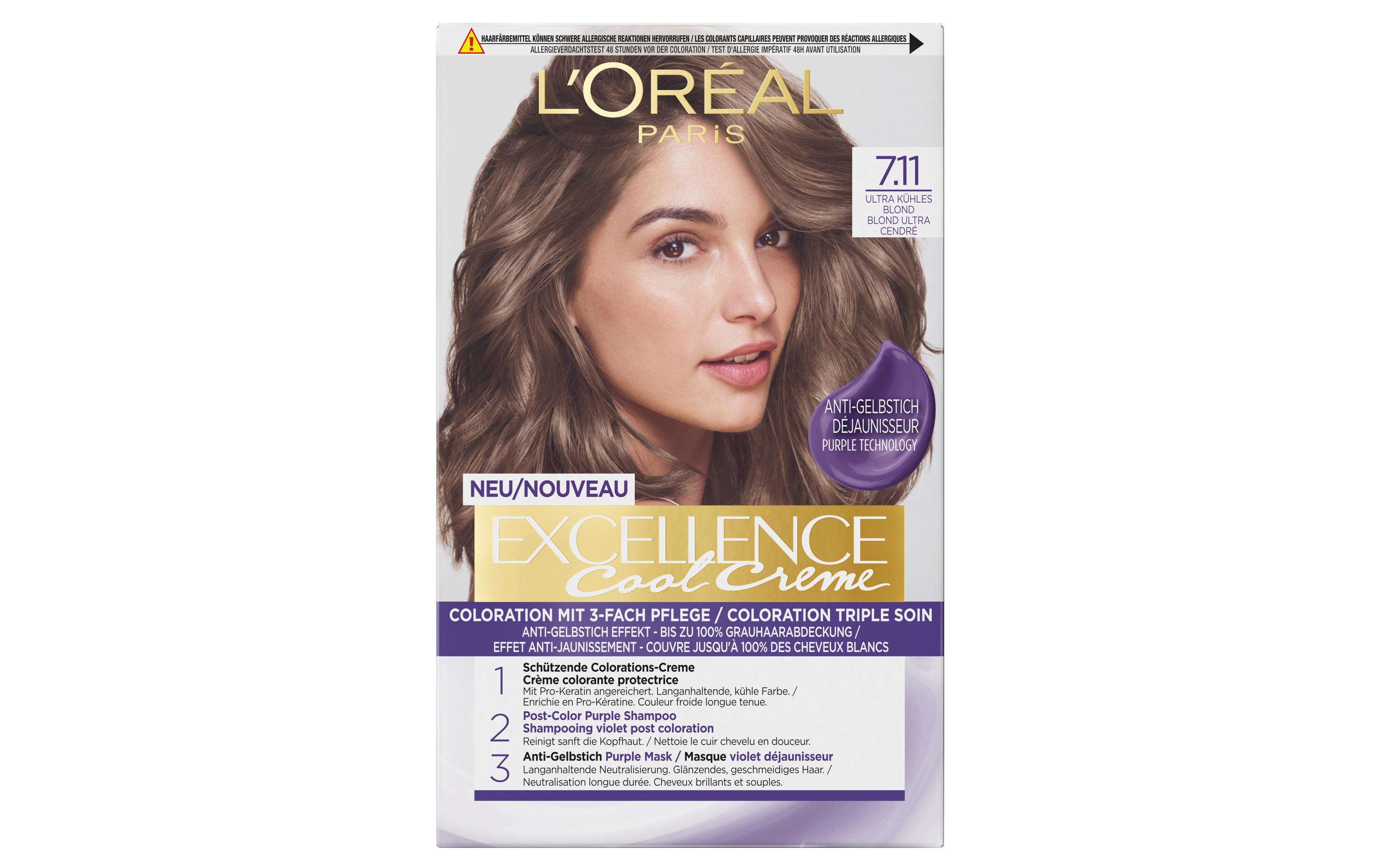 Haarcoloration Cool Crème 7.11 Ultra Kühles BlondDauerhafte Haarfarbe mit bis zu 100% Grauhaarabdeckung
