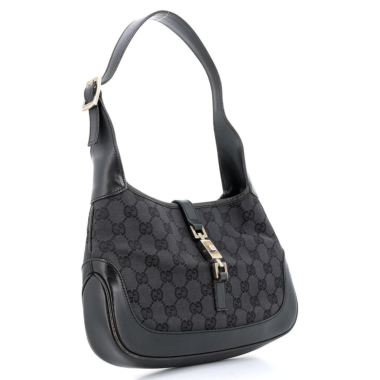 Gucci Sac porté épaule Jackie en Toile Monogramme noir - Très bon état - L.32 cm