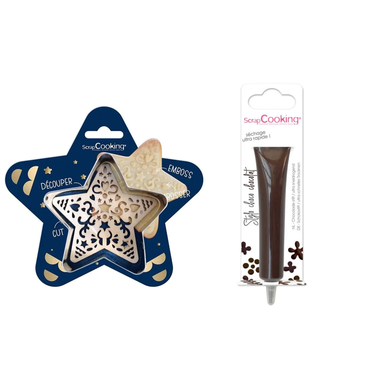 Kit pour biscuit en relief Étoile + Stylo au chocolat marron Scrapcook