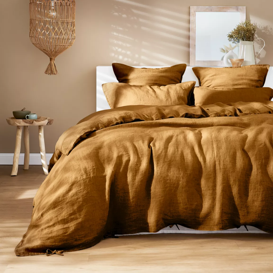 Housse de couette lin lavé (240 x 220 cm) Louise Caramel
