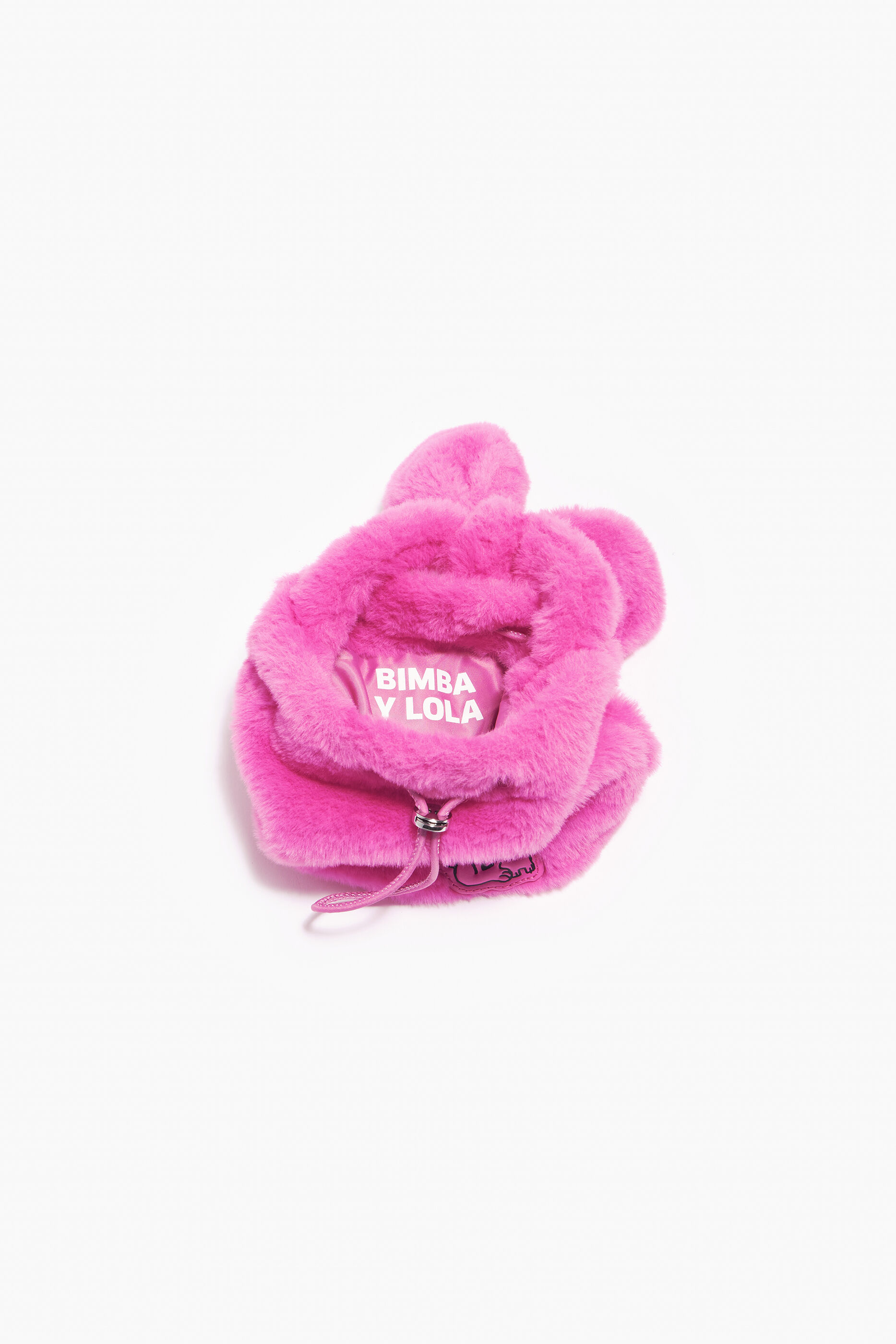 pequena bolsa de cabelo rosa neon com cordão