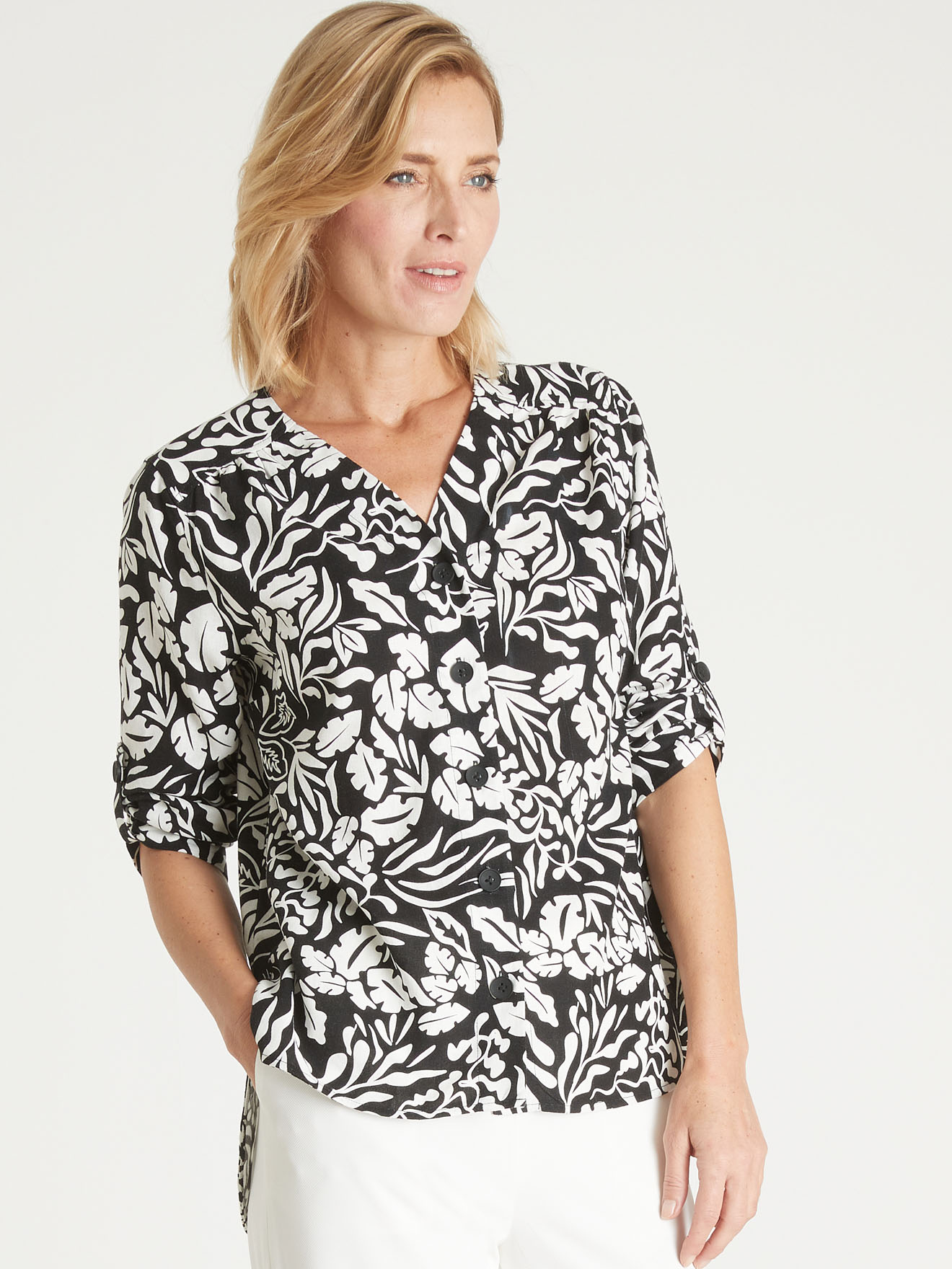 Chemsisier manches 3/4 lin et viscose