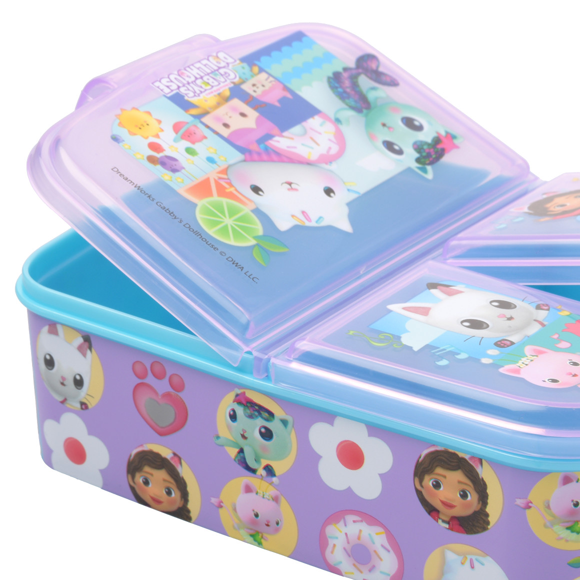 Topolino Gabby's Dollhouse Brotdose mit 3 Fächern lila / türkis