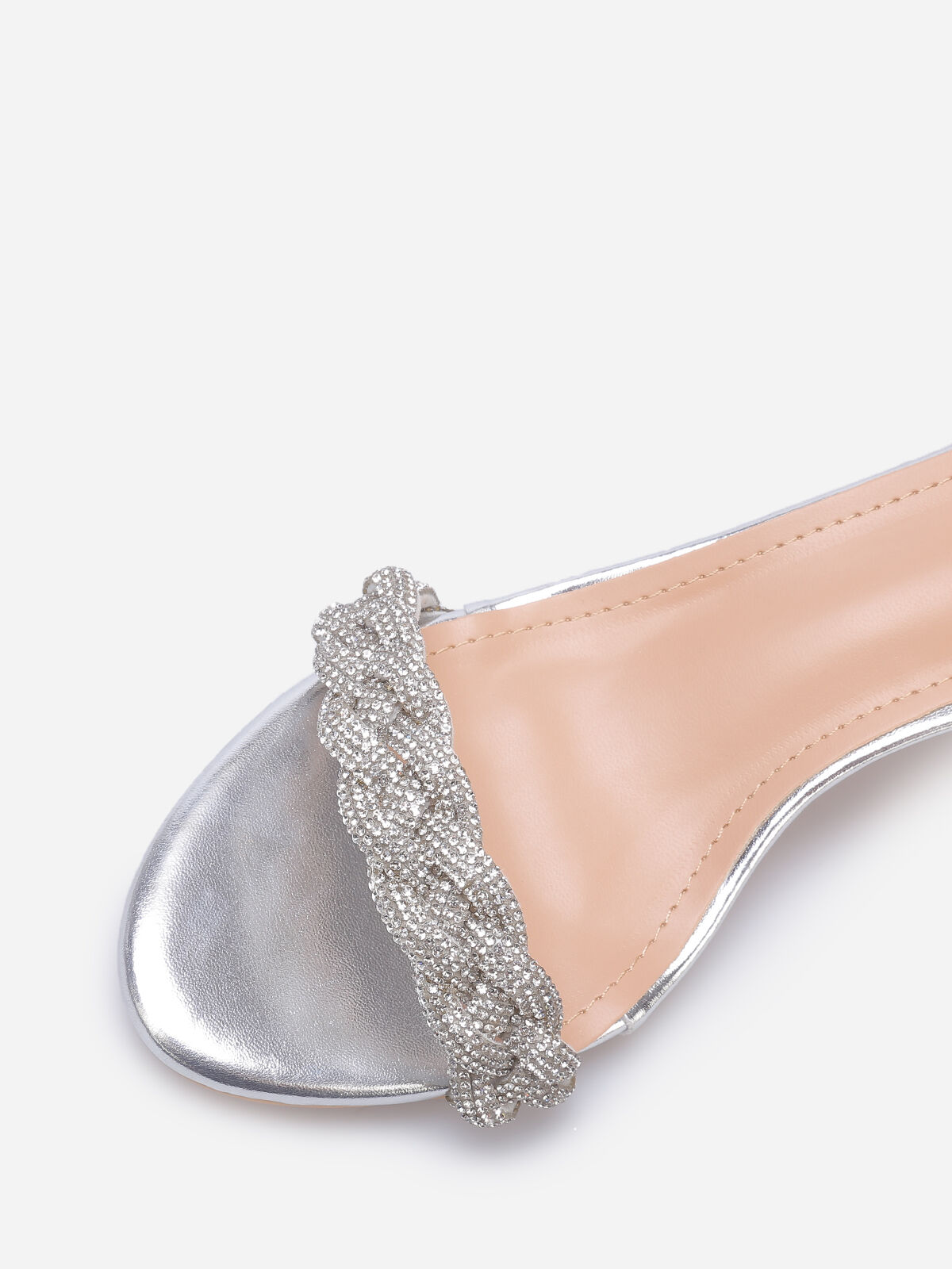 Sandales à bride tressée en strass- Argenté