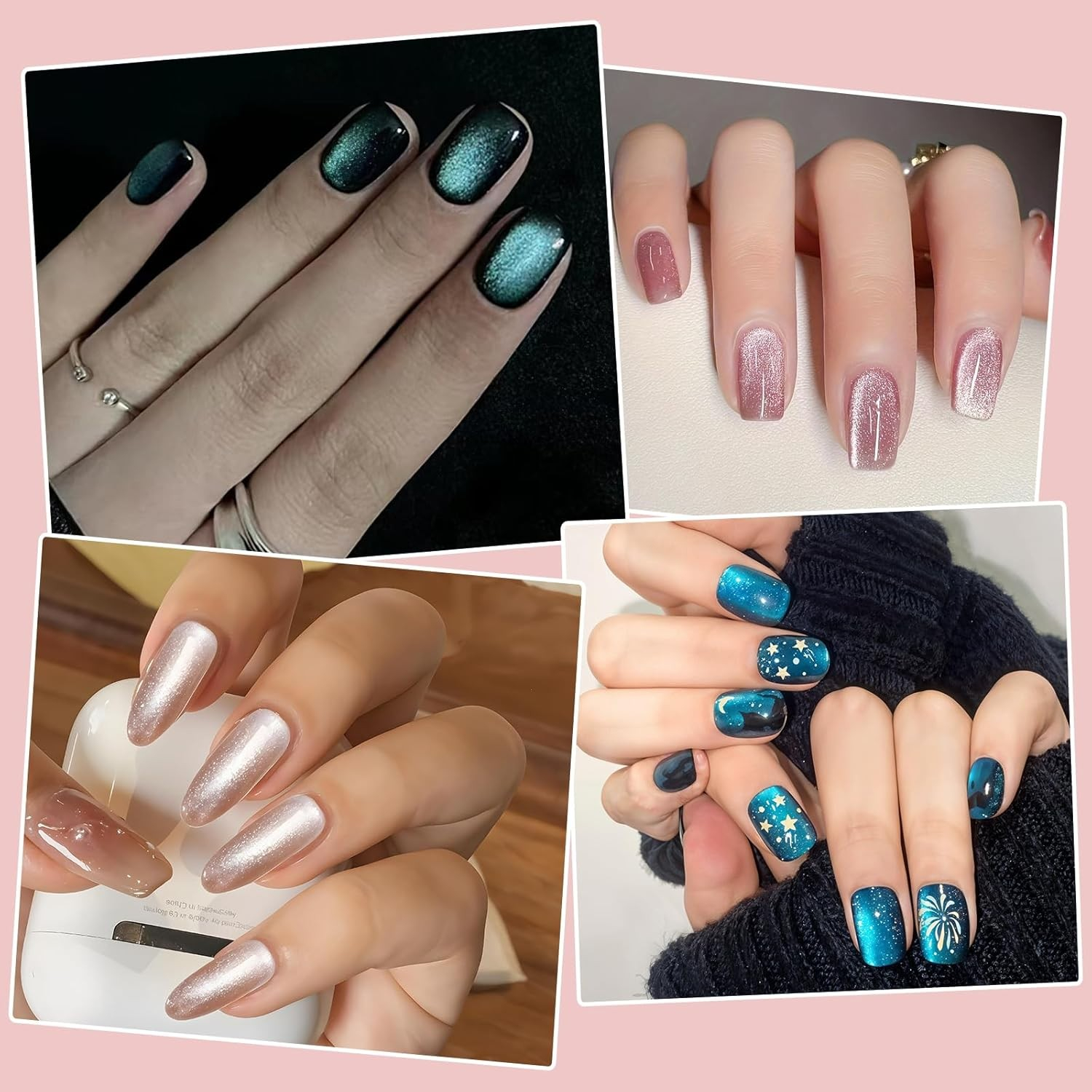 (14-tlg. Set) Nail Art 3D Cat Eye Look Magnet Stift Katzenaugen Nagel Design Werkzeug Set für UV Magnetlack - Bunt