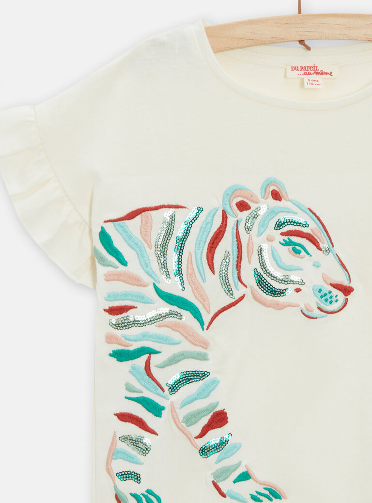 T-shirt écru animation tigre pour fille