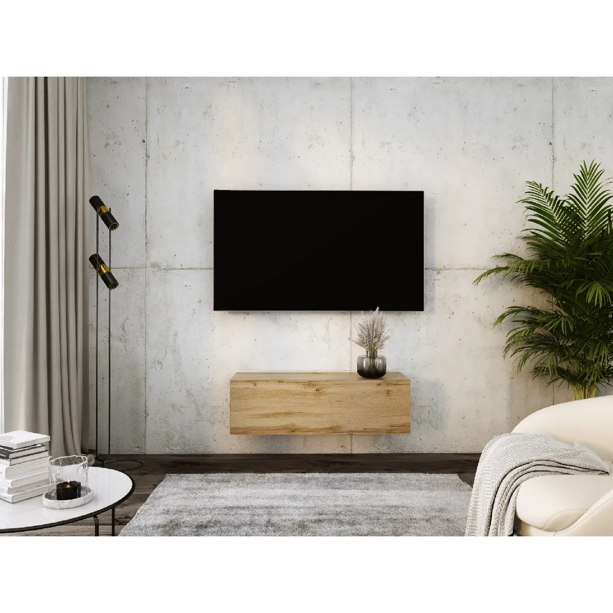 3XELiving Meuble TV Suspendu Chêne Wotan