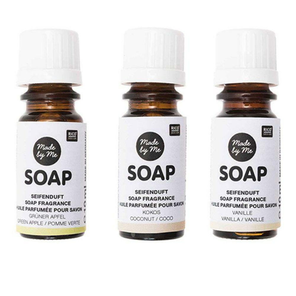 3 huiles parfumées 10 ml pour savon - pomme, noix de coco, vanille