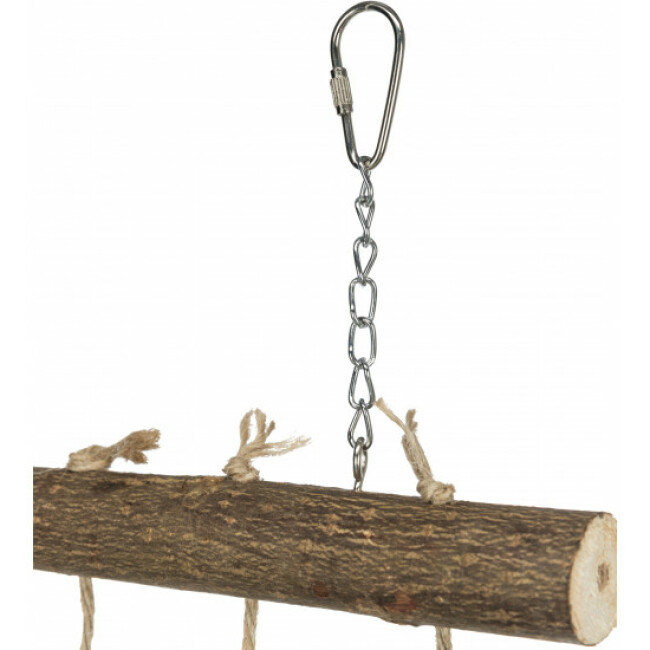 Mur d'escalade en corde et bois naturel pour oiseaux