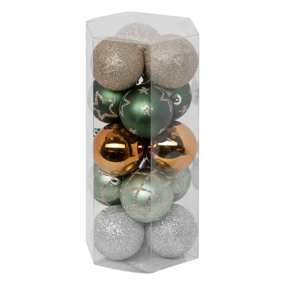 Feeric Christmas kerstballen - 15x - kunststof - mix kleur groen - 5 cm