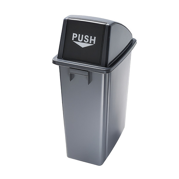 Corbeille Office grise  60 litres avec couvercle push noir